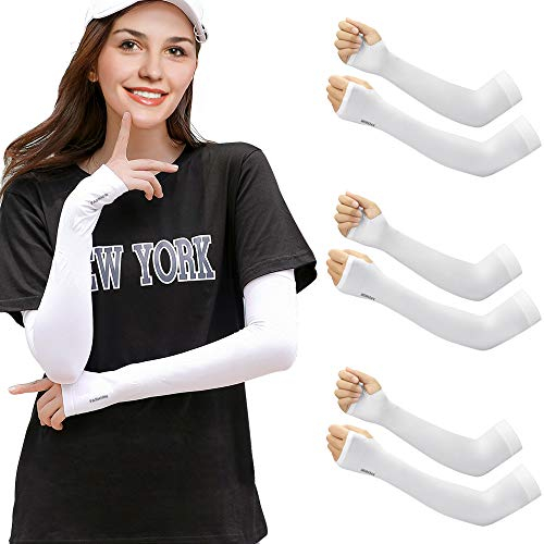 EMAGEREN 3 Paar Armlinge Sonnenschutz Armstulpen Sommer Weiß Sport UV Arm Sleeve Kühler Abdeckung Armschutz Sonne Herren Damen Ärmel Schutz Stulpen für Fußball Golfen Radfahren