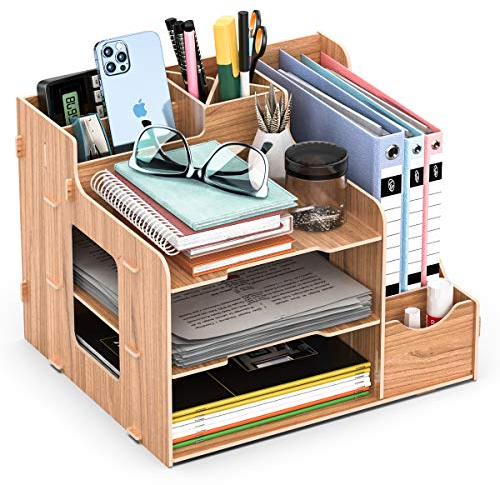 jopoo Schreibtisch Organizer Dokumentenablage Holz Briefablage Papierablage Stehsammler Zeitschriftensammler Für Büro A4 Papier Brief