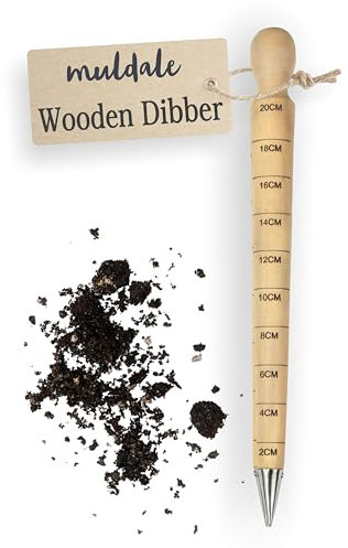 Muldale Large Wooden Dibber for Planting with Measurements - Beechwood Steel Tipped Professional Garden Bulb Planter Tool up to 20cm