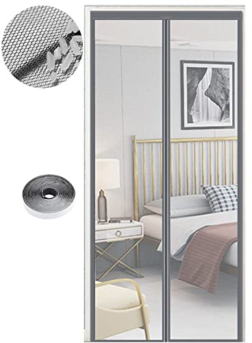 Zanzariera Magnetica per Porte 90 x 195 cm, Tenda Magnetica Zanzariera Porta, Nessun Attrezzo Richiesto, Facile da Installare, Adatto a Bambini e Animali Domestici, Grigio Puro