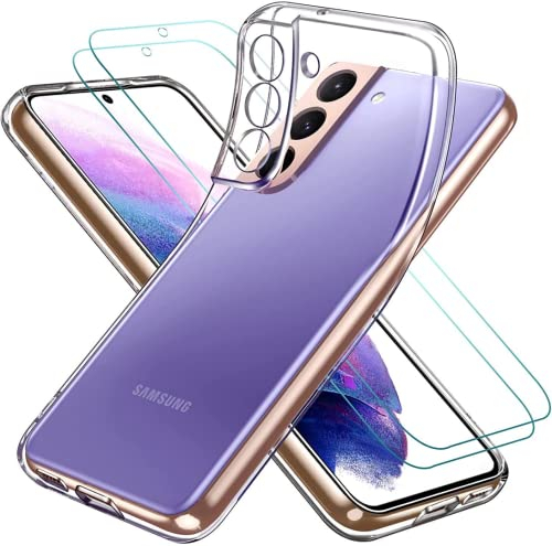 ivoler Funda para Samsung Galaxy S22 5G / 4G, con 2 Piezas Cristal Templado, Transparente Suave TPU Silicona Carcasa Protectora Anti-Choque Caso Delgada Anti-arañazos Case