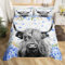 Highland Cow Flower Bedding Set Double Bull Cattle Duvet Cover Set for Kids Boys Girls Boho Marble Gray Beds Set Western Funny Animal Decor Bedroom Collection 3-teilig