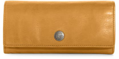 Cas8 Geldbörse, Damen Portemonnaie aus gewaschenem Leder, mit praktischen Kleingeld- sowie Kartenfächern, Portmonee im Used-Look mit Reißverschluss, Cognac (Curry, Melody)