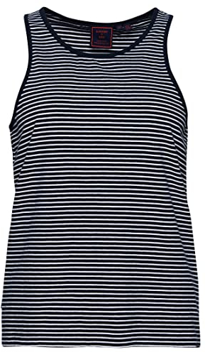 Superdry Damen Weste T-Shirt, Navy/Rodeo White Stripe, 44