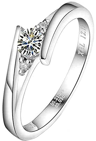 Whoiy Echter Goldschmuck PT900 Platin Trauringe, 0.2ct Rund Diamant Damen Ringe, Geschenke für Frauen, Weiß Gold, Gr.62 (19.7)