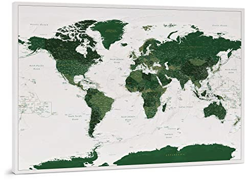 Trip Map - Pinnwand Weltkarte - Leinwand Weltkarte Pinnwand mit Pins - Waldgrün - zur Personalisierung - Gerahmte Weltkarte zum Pinnen - 150x100 cm; 120x80 cm; 100x70 cm Größen