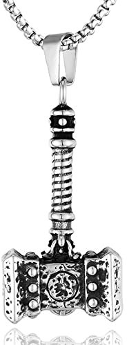 Thors Hammer Herren Lange Halsketten Anhänger Punk Hip Hop für Jungen Männlich Titan Stahl Rock Party Schmuck Kreativität Geschenk