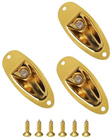 Unxuey 3Pcs Boat Shape Guitar Pickup Input Output Plate Jack Plug Socket 6.35mm with 2 Screws for FD Strat Electric Guitar Gold