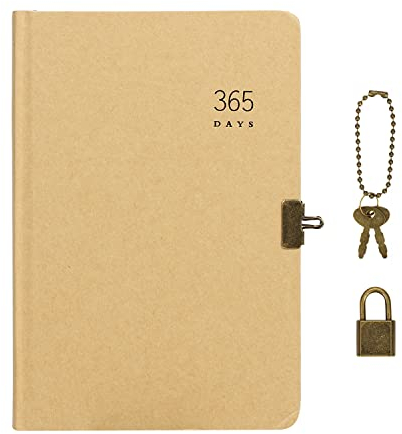 Notizbuch A5 Notizblock Kraftpapier Tagebuch mit Schloss Terminplaner 365 Tage Skizzenbuch Blanko Tagesplaner Verdickt Reisetagebuch Kinder Erwachsene Zeichenblock für Memo Büro Schule