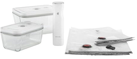 ZWILLING Fresh Save 36809-007 Fresh & Save Lot de 7 machines à sceller sous vide avec récipient en verre, M/L inclus, pompe à vide, hermétique, verre résistant à la chaleur, récipient de rangement