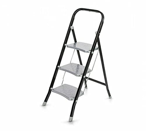 Elito Home & Garden® 3 Step Ladder White, Heavy Duty Steel, Folding, Portable Anti-Slip