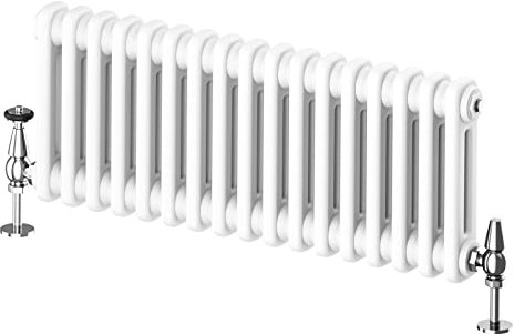 Go Bathrooms Utopia White Horizontal Radiator 300 x 785mm Traditional Cast Iron Style 2 Column White Central Heating Living Room Radiator