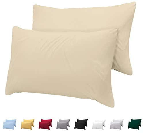 Twinzen Kissenbezug 40x60 aus 100% Baumwoll-Jersey (2er Set) 150 g/qm - Beige - Mit Reißverschluss Kissenbezüge 40 x 60 cm - Kissenhülle Öko Tex Zertifiziert - Ultra weich und atmungsaktiv