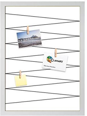 CLAMARO 'Collage Flex' Fotohalter 50x70 cm | Weiß Matt | Bilderrahmen Fotorahmen Collage mit Gummibändern und Foto Holzklammern | Ideal als Galerie für Fotos oder Postkarten