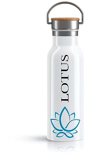 OWLBOOK Lotus blau Classic Trinkflasche Yoga Edelstahl Wasserflasche für Frauen Yoga Zubehör Damen - Thermosflasche 600ml nachhaltige Sportflasche auslaufsicher schadstofffrei BPA frei