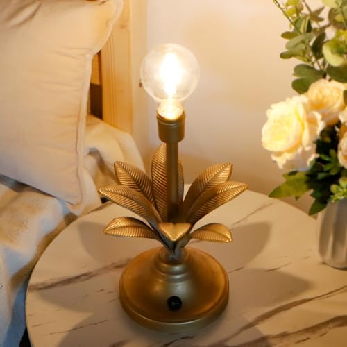 JHY DESIGN Battery Operated Lamp Vintage Decorative Cordless Light with LED Bulb 34cm Tall Table Lantern for Bedroom Living Room Kitchen Wedding Patio Home Decor(Antique Gold)