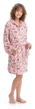 Berkshire Peanuts® Women's Lightweight Short Robes,VelvetLoft® Snoopy Cute Character Bathrobes(Peanuts Snoopy Love Letters Text Small Blush,Extra-Large)