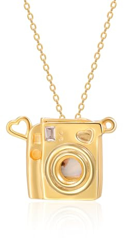 Amsgedhie Damen-Halskette, Mini-Kamera-Anhänger mit personalisiertem Foto mit 50cm Kette, niedliche Charms Mode-Schmuck Gold-Kamera-Anhänger