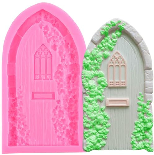 XMOLDNMS Wooden Door Fondant Moulds Fairy Door Silicone Mould for Cake Decoration Cupcake Topper Candy Chocolate Gum Paste Polymer Clay