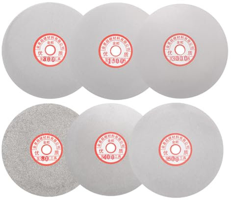 sourcing map 6pcs Diamond Sanding Grinding Disc Set, 6-Inch (150mm) Grit 80/400/600/800/1500/3000 1/2 Arbor Hole, Flat Lap Wheel Polishing Discs for Gemstone Tile Glass Stone Metal