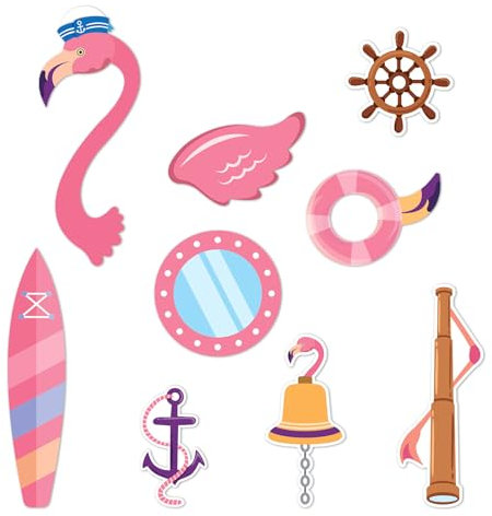 PEUTIER 9pcs Cruise Door Magnets, Funny Flamingo Magnetic Carnival Ship Door Decorations Large Refrigerator Magnets for Summer Holiday Cabin Decor