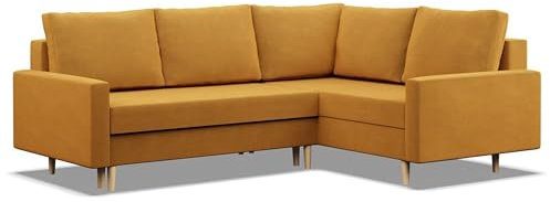 Mebligo - Ecksofa mit Schlaffunktion und Bettkasten Blank, Eckcouch mit Ottomane Rechts, Sofa L Form 226 x 175 x 92 cm, Couch mit Bonellfedern, Ecke Sofa Wohnzimmer, Schlafsofa - Gelb