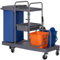 HOMCOM Carrello Pulizie Professionale a 3 Ripiani con Sacco per Immondizia, Ganci per Scopa, Secchio Lavapavimenti con Strizzatore per Mocio e 5 Ruote, per Hotel e Albergo, 111x63.3x103 cm, Grigio