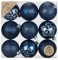Weihnachtskugeln Kunststoff 6cm 9er Set - bruchsicher & mit Glitzer Muster - Christbaumkugeln für Weihnachtsbaum - Weihnachtsbaumkugeln & Christbaumschmuck Dunkelblau - Night Blue