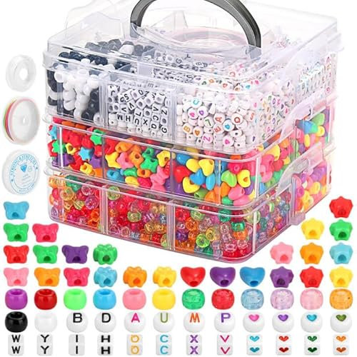 shynek 3800 Pony Beads: Bulk for Bracelets, Hair Braids & Craft - Colorful Plastic, Kandi, Star & Letter Beads for Jewelry Making