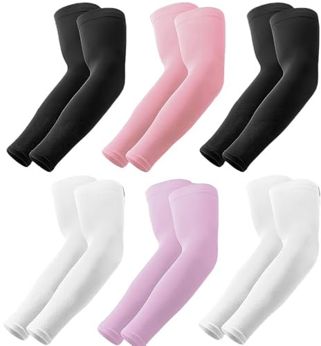 Mangas de brazo de protección solar UV para hombres y mujeres, mangas de compresión para el sol de enfriamiento - Deportes - Entrenamientos - Cubierta de tatuaje, 2 negros, 2 blancos, 1 rosa y 1