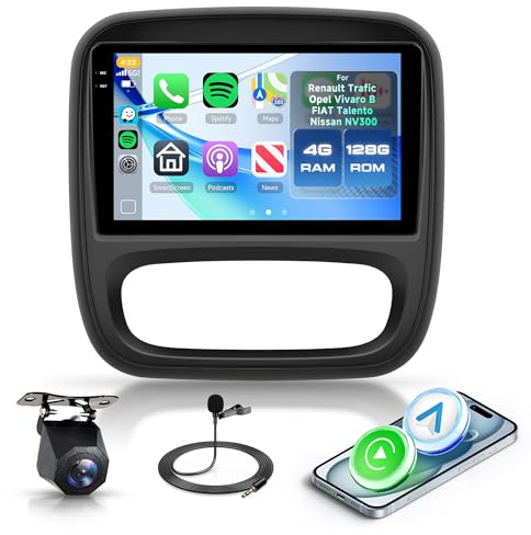 4G+128G Android Radio Coche para Renault Trafic Opel Vivaro B FIAT Talento Nissan NV300 con 9'' Pantalla IN-Cell Carplay Android Auto Wireless Nav Bluetooth GPS FM/RDS/EQ Mirror Link WiFi