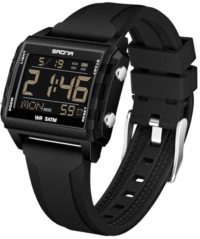 Digital Sportuhr Rechteckig Outdoor Wasserdicht Armbanduhr Transparent Große Zahl leuchtende ziffern mit Chronograph Stoppuhr Alarm Multifunktional Digitaluhr für Damen und Herren Bunt Unique
