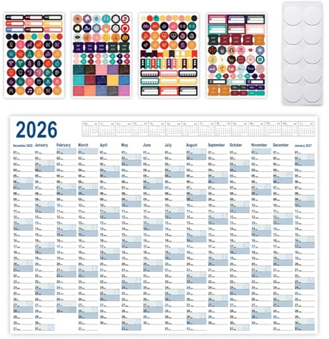 JUGUTA Kalender 2026 Wandkalender 1 Stück Xxl Format 26Cm Lang 18Cm Breit Blau Querformat Gefaltet Poster Wanddekoration