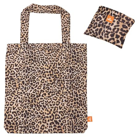 moses. Faltshopper Leo Love– faltbare Einkaufstasche im Animal-Print-Design, kompakt verstaubar, robuste Shopping-Bag für Alltag und unterwegs