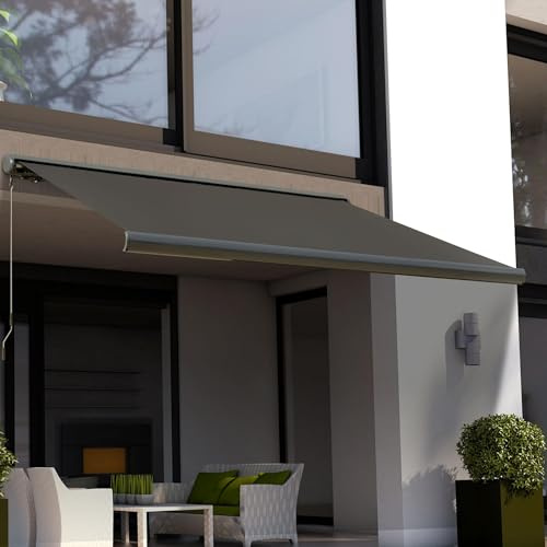 HOMELEN Elektromarkise mit Fernbedienung & manueller Kurbel, 300 x 250 cm, dunkelgrau, voll einziehbare Kassettenmarkise mit stabilem Aluminium-Stahl-Rahmen – UV- und wettergeschützt