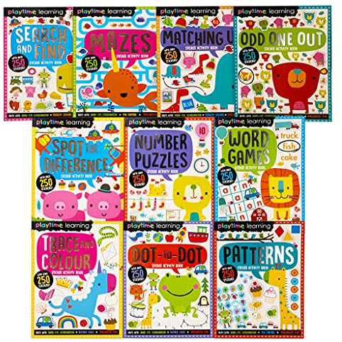 Playtime Learning Numbers Words Colours Sticker Activity 10 Books Set