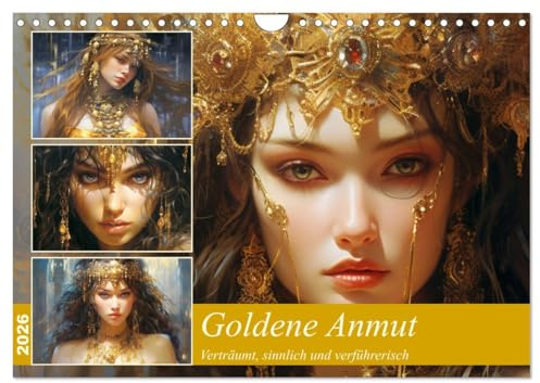 Goldene Anmut. Verträumt, sinnlich und verführerisch (Wandkalender 2026 DIN A4 quer), CALVENDO Monatskalender: Schöne Frauengesichter mit goldenem Schmuck und kunstvollen Verzierungen (CALVENDO Kunst)