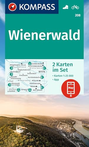 KOMPASS Wanderkarten-Set 208 Wienerwald (2 Karten) 1:25.000: inklusive Karte zur offline Verwendung in der KOMPASS-App. Fahrradfahren.