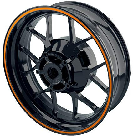 OneWheel Felgenstreifen Motorrad & Auto 6mm Komplett-Set (15-19 Zoll) - Farbe wählbar - 10 Felgenrandaufkleber (Orange - matt)