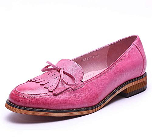 Mona flying Mocassins Femme Cuir Confort Bateau Plates Loafers Casual Chaussure,Rose,40.5 EU