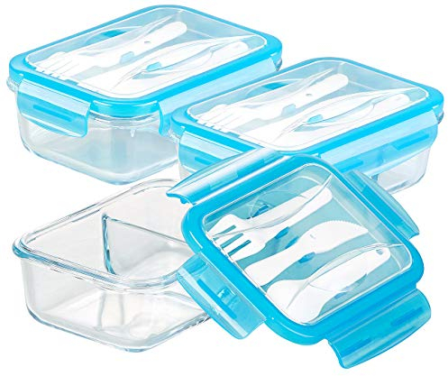 Rosenstein & Söhne 3 boîtes de Conservation -20 °C à 520 °C en Verre 2 Compartiments avec Couverts