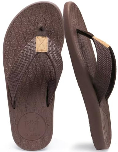 KuaiLu Tongs pour Hommes été Antidérapantes Plage Piscine Sandales Synthétiques Thongs Chaussures,Marron,47 EU
