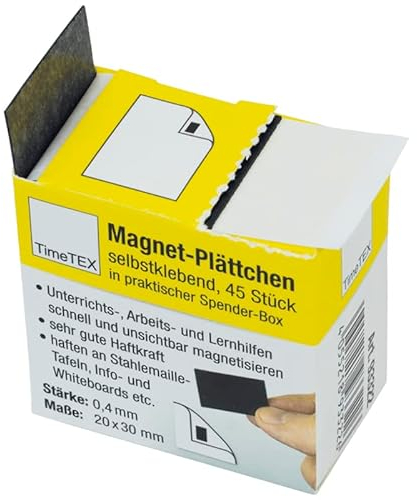 Magnet-Plättchen 45 Stück - selbstklebend im Spender - Takkis - 30 mm x 20 mm - schwarz - TimeTex 93322 - selbstklebende Magnetplättchen - Magnete
