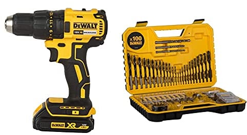 DeWalt Dcd777S2T-Qw Driver Per Trapano Senza Spazzole (18 V, 1.5 Ah), 0-500/1750 Giri/Min, Nero E Giallo & Dt71563-Qz Set di viti e trapano da 100 pezzi