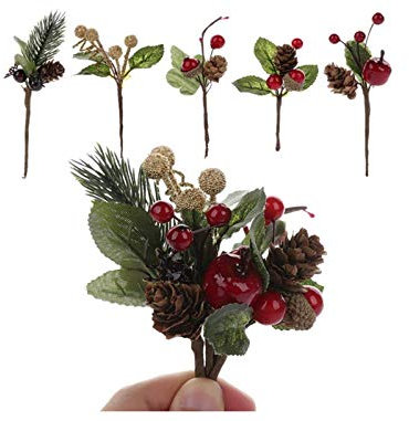LouisaYork Künstliche Tannenzapfen, 30 Stück, rote Weihnachtsbeeren, Tannenzapfen, Mini-Stimulation, rote Beeren, Zweige für Weihnachtsblumen, Kränze und Dekorationen