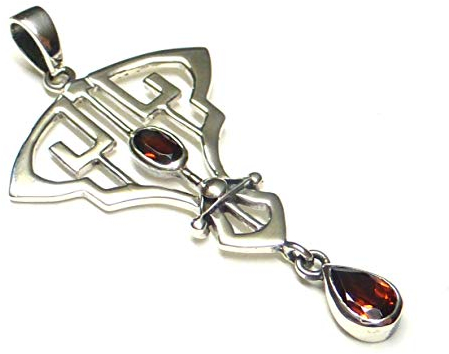 Anhänger Silber, Motivanhänger Jugendstil Granat Steine, Sterlingsilber, Geschenk Schmuck für Frauen