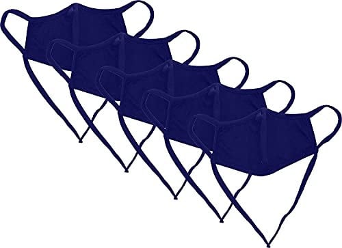 KUNSTIFY 5 Stück Stoffmasken Mund und Nasenschutz waschbar aus Baumwolle mit elastischen Bändern verstellbare Ohrschlaufen MNS dunkel blau Mundschutz dunkelblau Mund Nasen Schutz