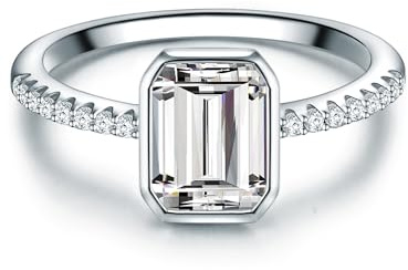 Trilani Damen Solitärring aus 925/- Sterling Silber mit Zirkonia Smaragd-Schliff Silberring Damenring mit Stein Rechteckig