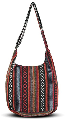 Hippie Boho Crossbody Bag for Women – Handmade Cotton Sling Messenger Purse | Lightweight Earthy Style Everyday Shoulder Bag