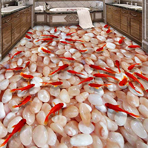 PVC auto-adhésif étanche 3D carreaux de sol papier peint cuisine salle de bain poisson rouge galet peinture de sol peintures murales autocollant décor à la maison-400 * 280 cm